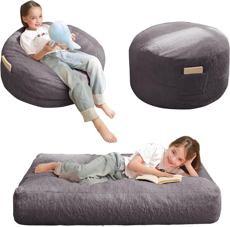 Convertible Bean Bag Chair Bed for Kids - Dark Grey Foam