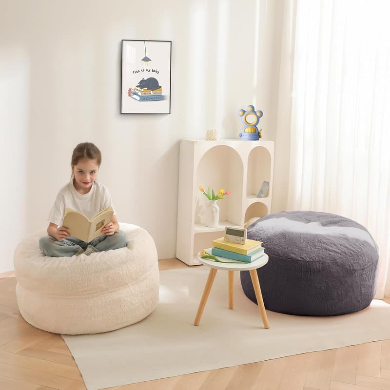 Convertible Bean Bag Chair Bed for Kids - Dark Grey Foam