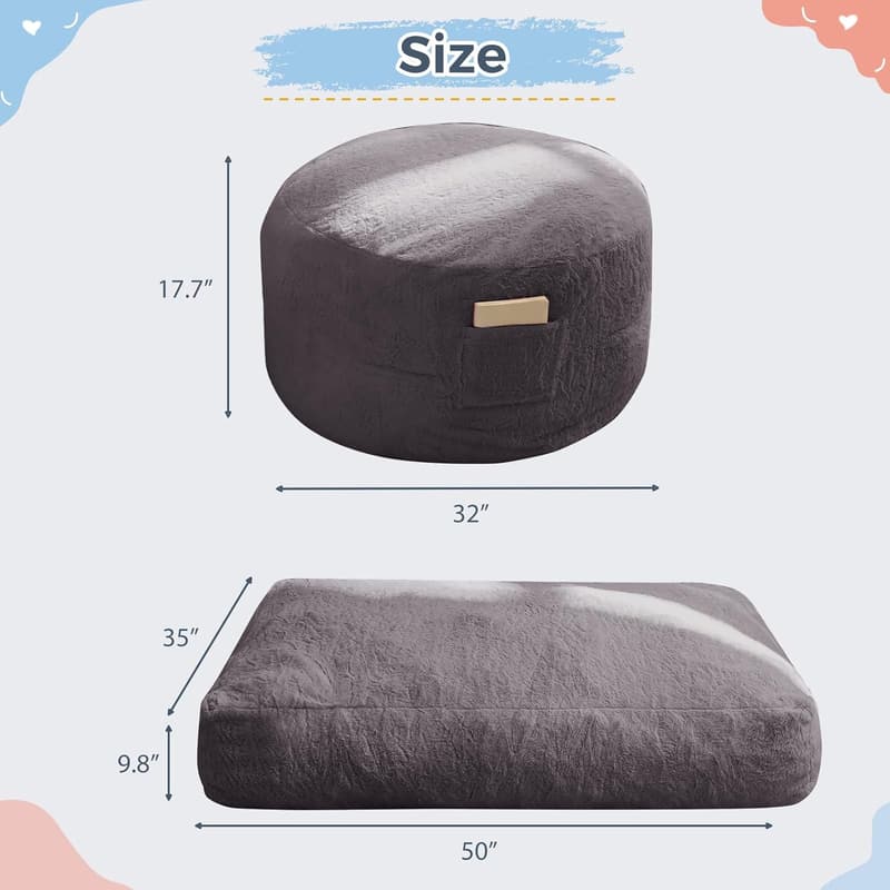 Convertible Bean Bag Chair Bed for Kids - Dark Grey Foam