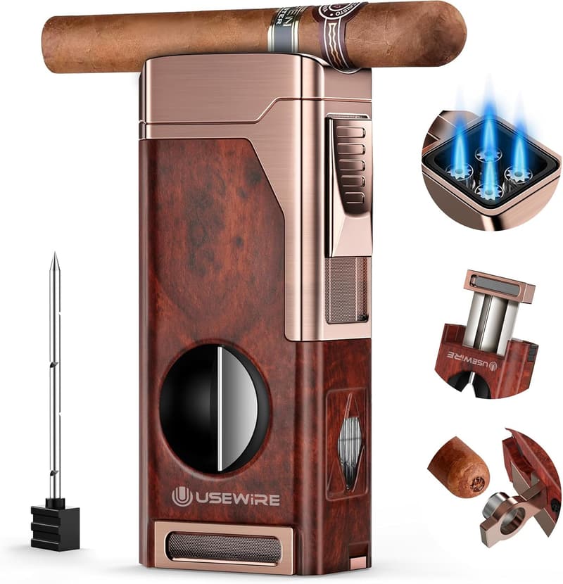 Multi-Purpose Cigar Lighter with Cutter and Holder