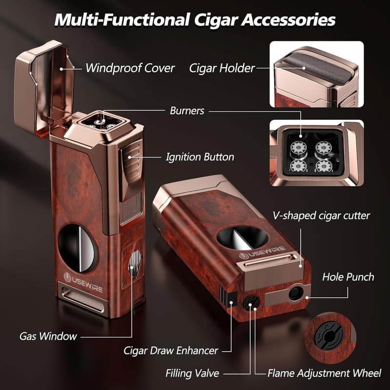 Multi-Purpose Cigar Lighter with Cutter and Holder
