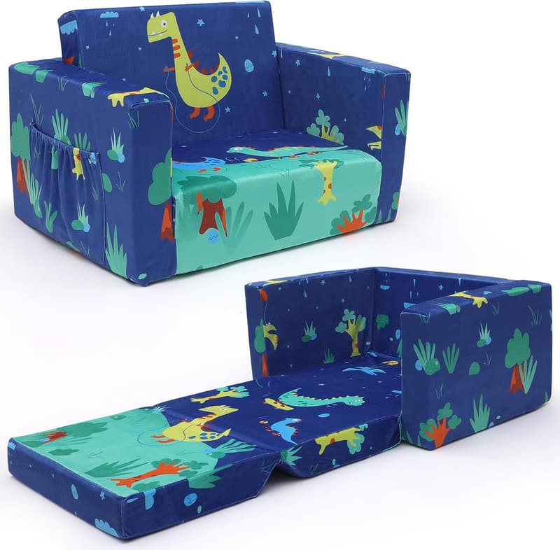 Toddler Dinosaur Sofa Bed: Convertible Lounge Chair for Kids
