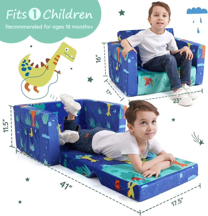 Toddler Dinosaur Sofa Bed: Convertible Lounge Chair for Kids