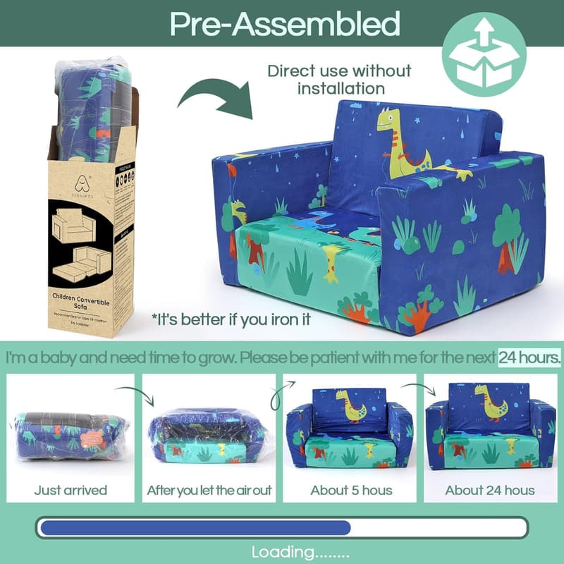 Toddler Dinosaur Sofa Bed: Convertible Lounge Chair for Kids