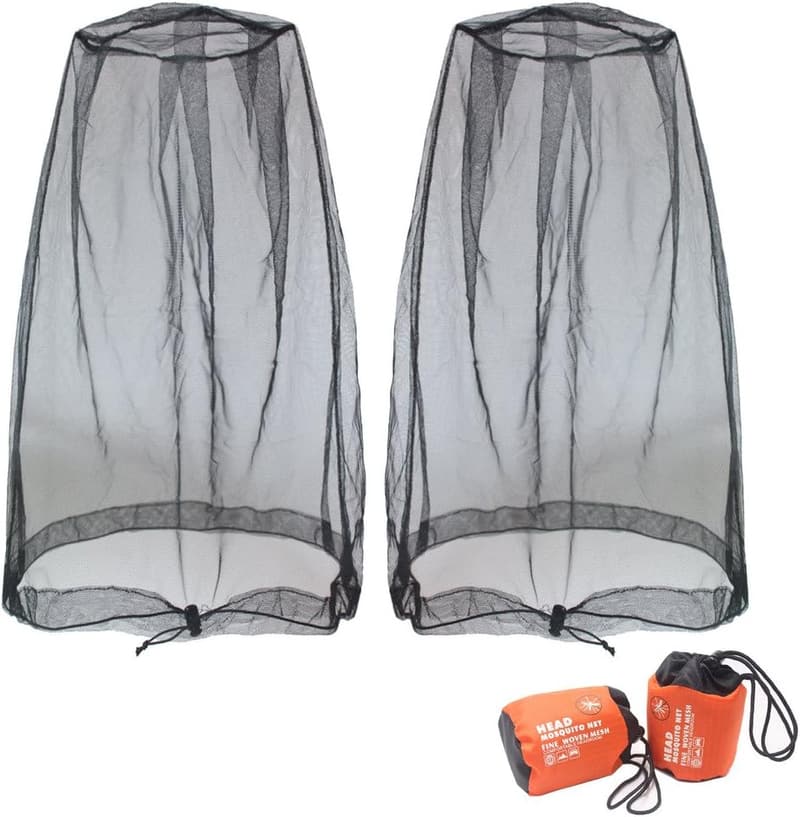 Outdoor Mosquito Head Netting with Carry Bag - 2pcs, Black