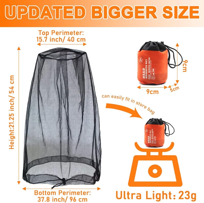 Outdoor Mosquito Head Netting with Carry Bag - 2pcs, Black
