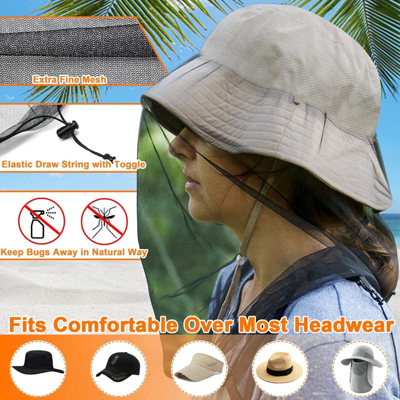 Outdoor Mosquito Head Netting with Carry Bag - 2pcs, Black