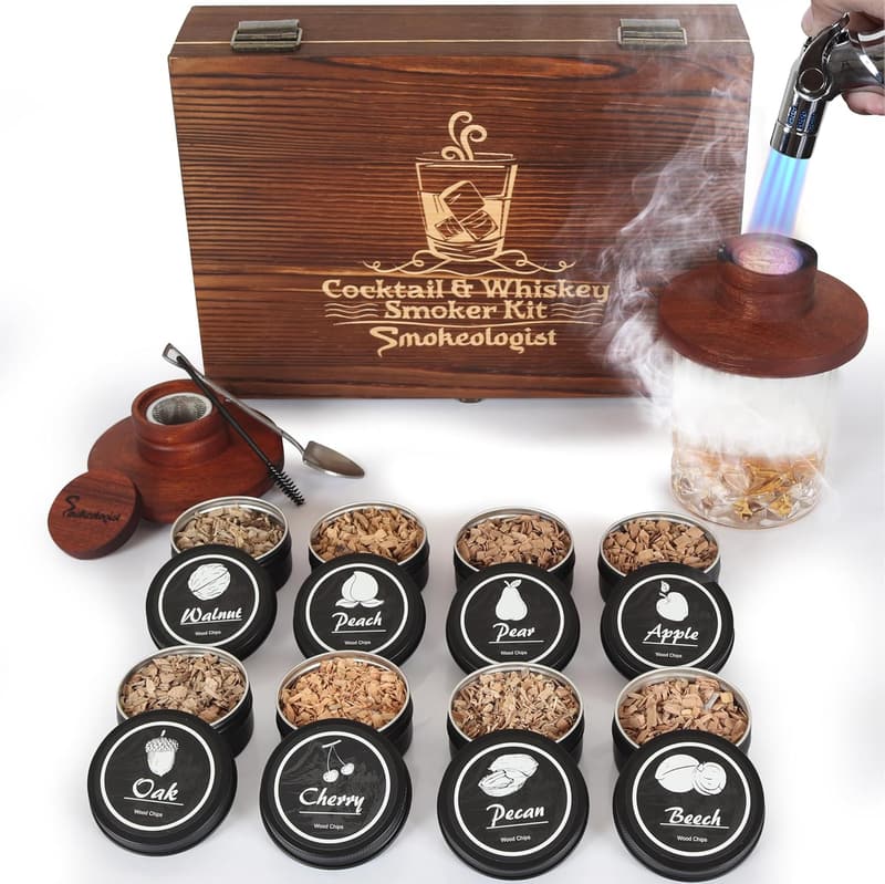 Whiskey Smoker Kit with 8 Natural Wood Flavors and Torch