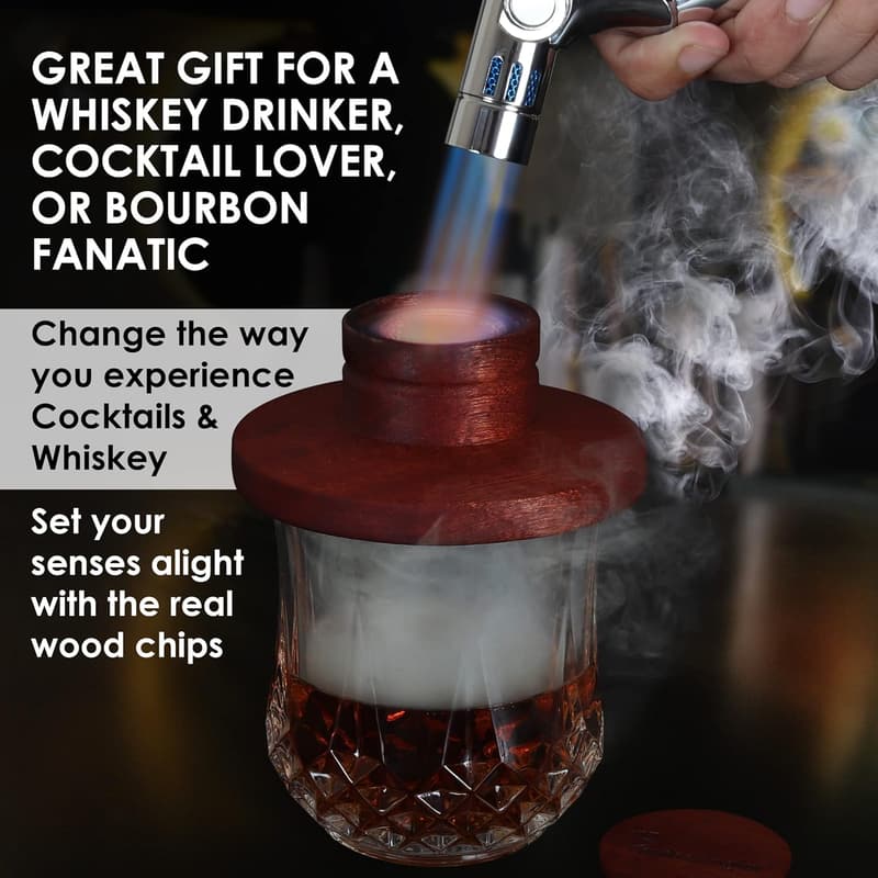 Whiskey Smoker Kit with 8 Natural Wood Flavors and Torch
