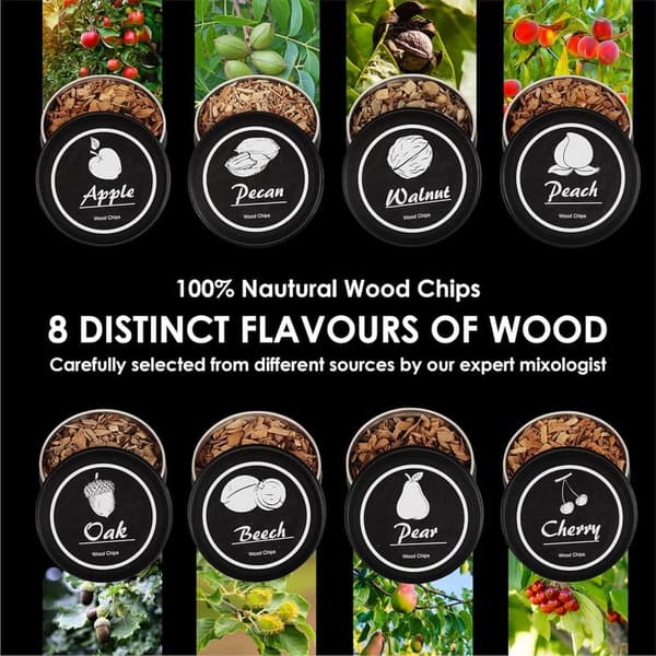 Whiskey Smoker Kit with 8 Natural Wood Flavors and Torch