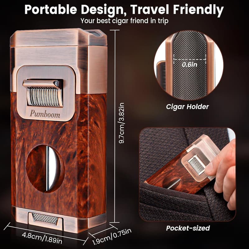 Multi-Functional Torch Lighter with Cigar Cutter & Windproof Flame