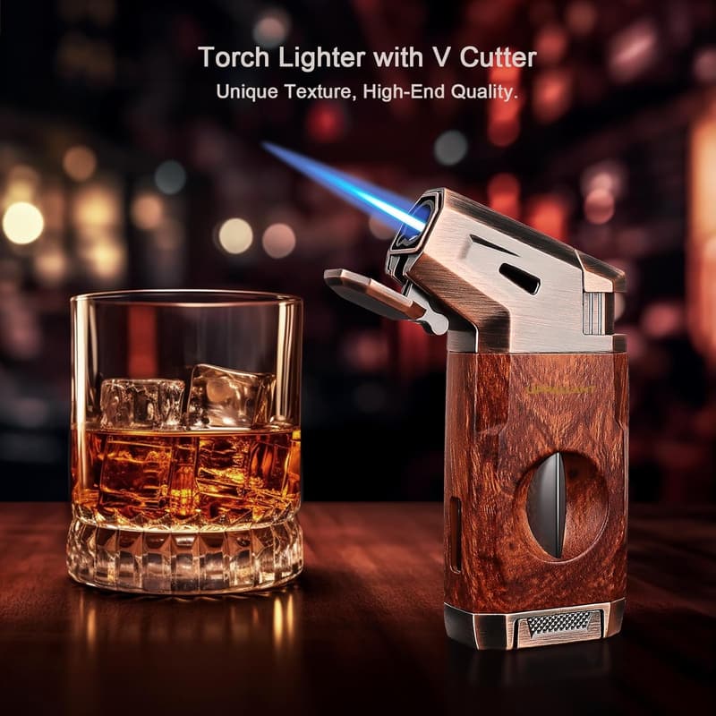 Jet Flame Torch Lighter with V Cutter – Windproof & Refillable for Men
