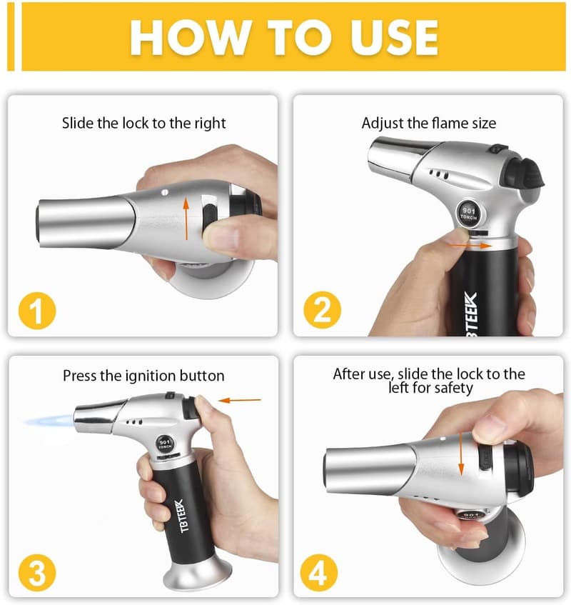 Adjustable Kitchen Butane Torch with Safety Lock for Cooking & Baking