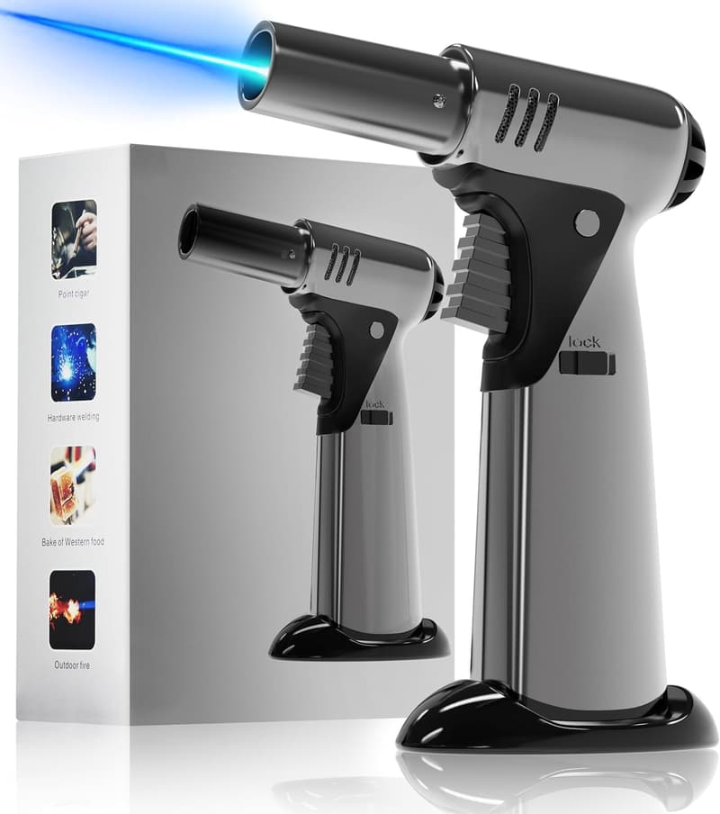 Refillable Butane Cooking Torch with Safety Lock and Adjustable Flame