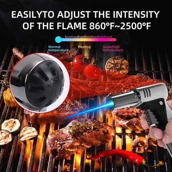Refillable Butane Cooking Torch with Safety Lock and Adjustable Flame