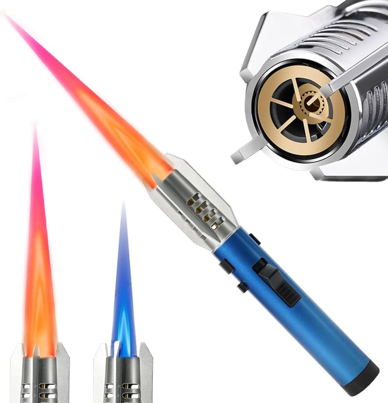 Windproof Butane Torch Lighter for Camping & BBQ (Blue)