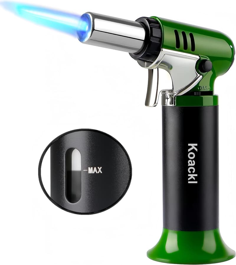 Adjustable Butane Torch with Fuel Gauge & Safety Lock