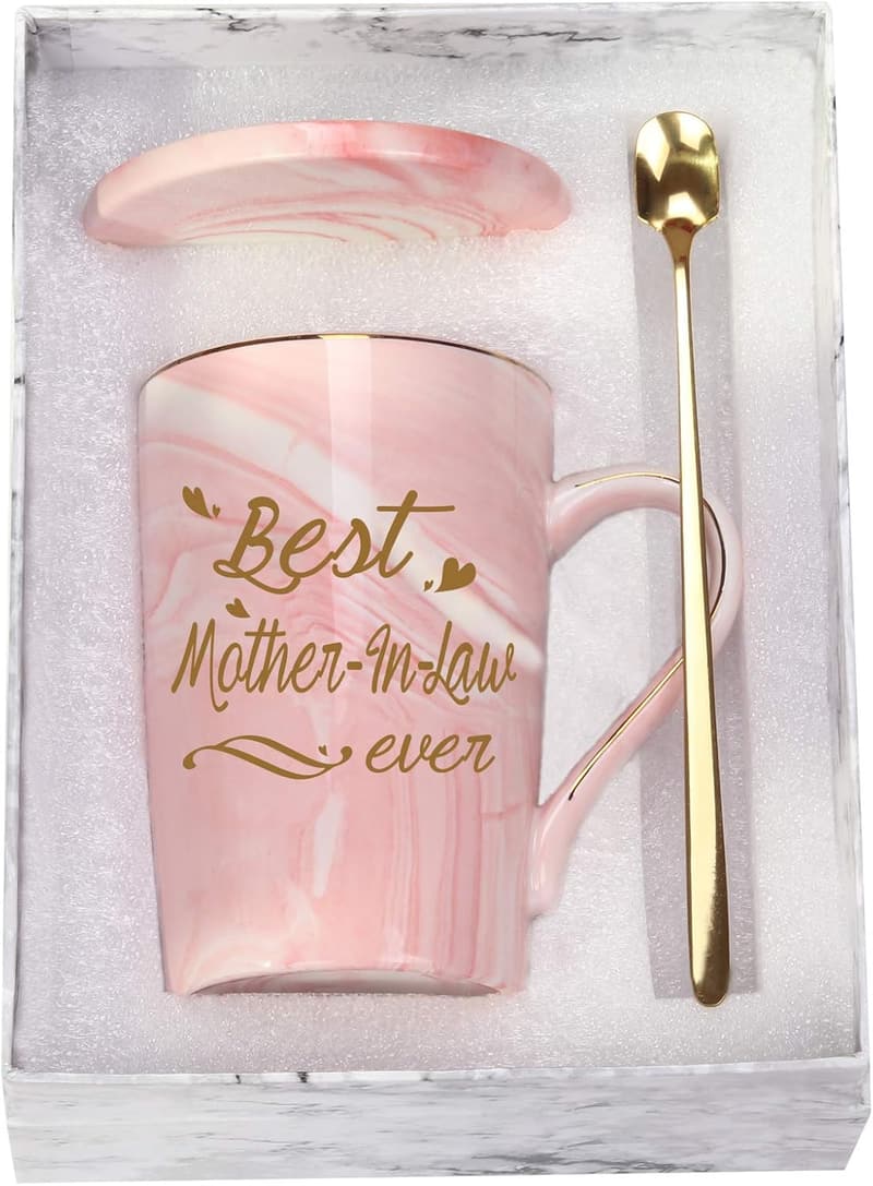 Best Mother-in-Law Birthday Mug Set with Gift Box & Spoon