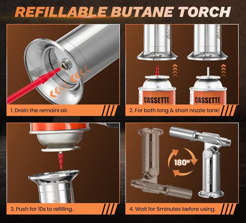 Mini Kitchen Torch Lighter with Adjustable Flame for BBQ & Baking