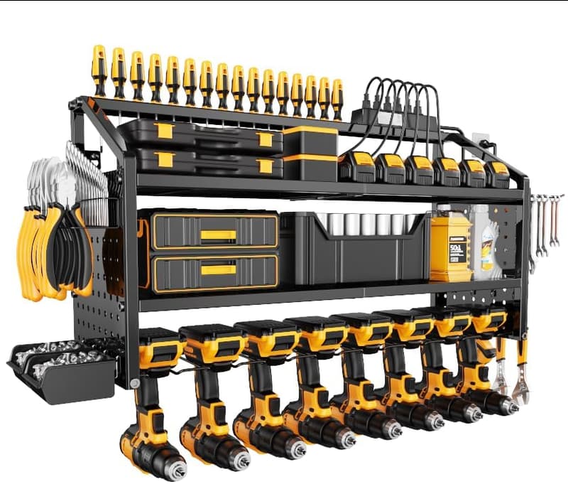 Heavy-Duty Power Tool Organizer with Charging Station and Hooks
