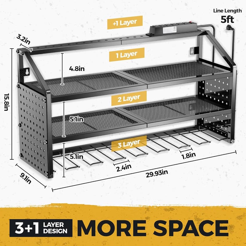 Heavy-Duty Power Tool Organizer with Charging Station and Hooks