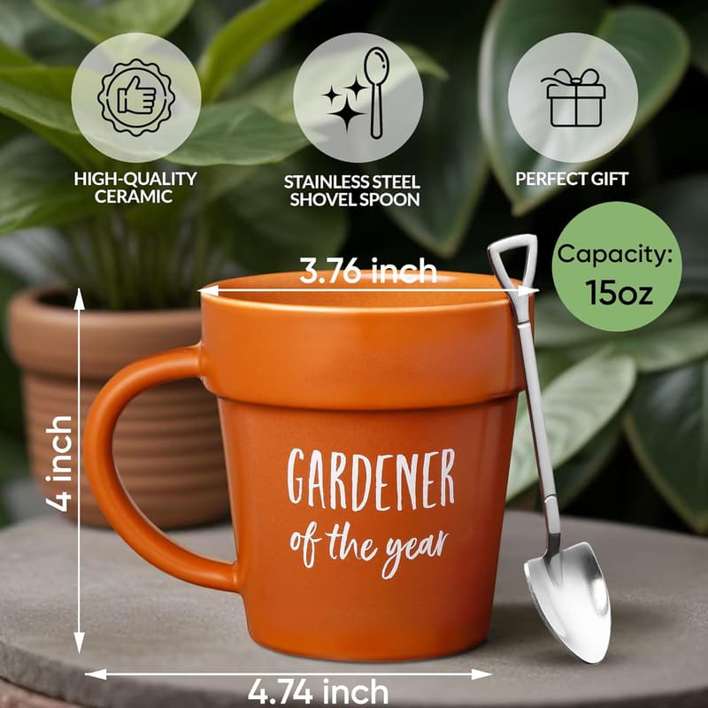 Gardener Coffee Mug with Shovel Spoon – Gift for Gardeners