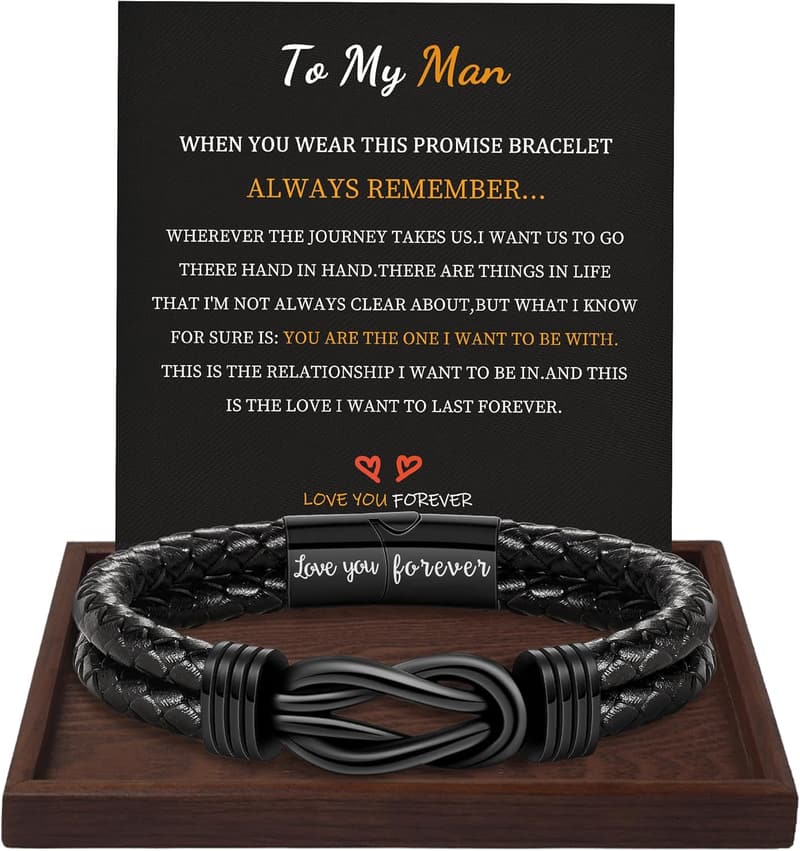 Brown Braided Leather Infinity Bracelet for Men