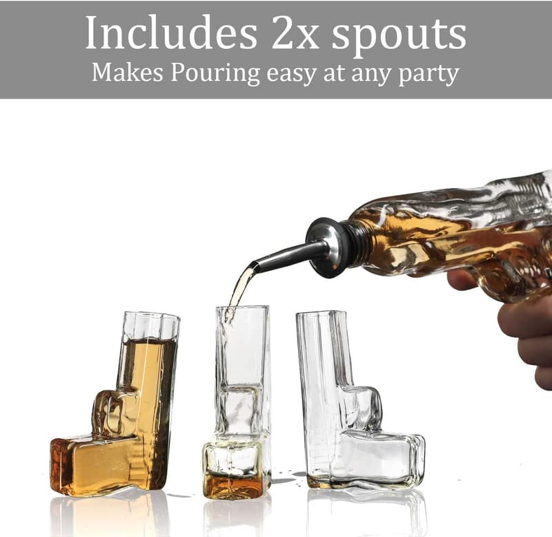 Pistol Whiskey Decanter Set with 6 Glasses - Ideal Gift for Men