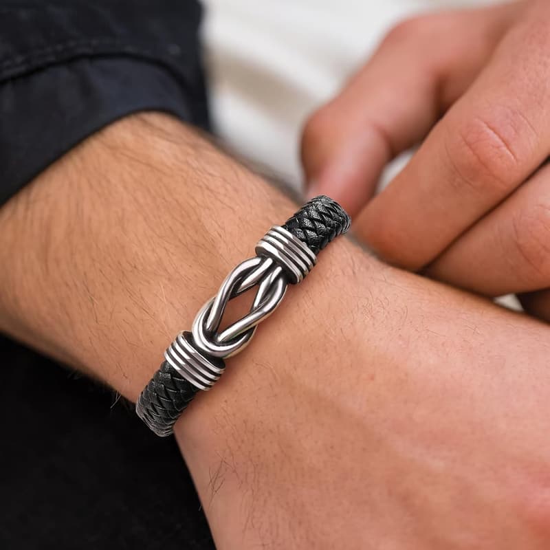 Infinity Knot Leather Bracelet for Men - Braided Cuff Gift