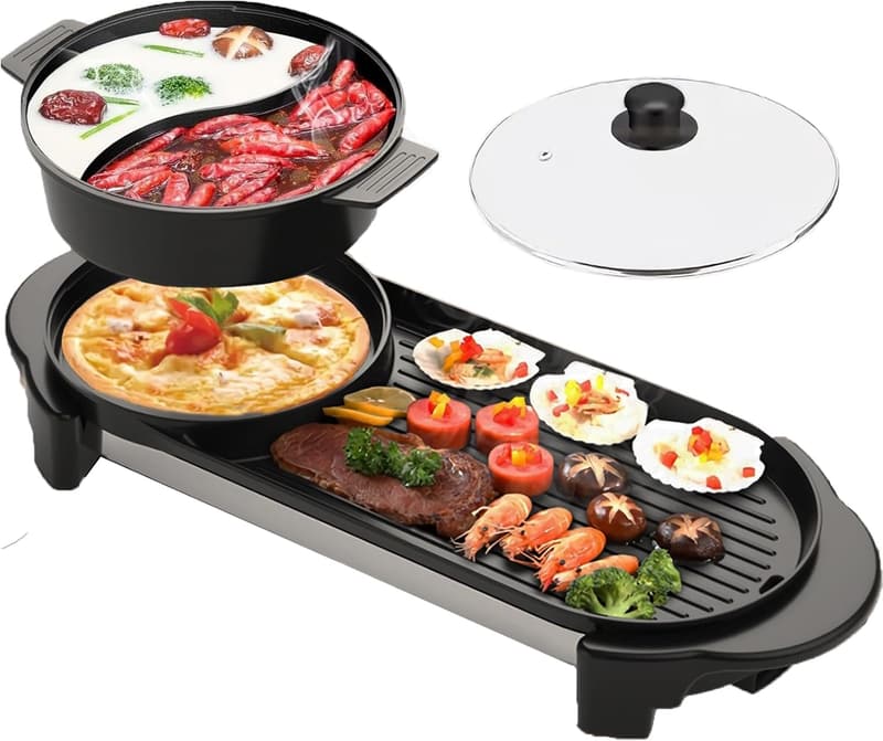 Electric Hot Pot with Grill - 1200W for 2-12 People