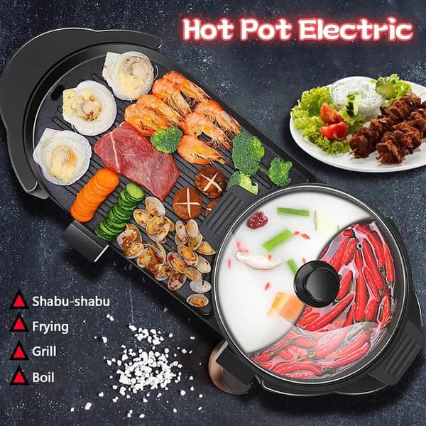 Electric Hot Pot with Grill - 1200W for 2-12 People