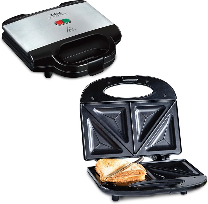 T-fal Compact Stainless Steel Sandwich Maker with Indicator Lights