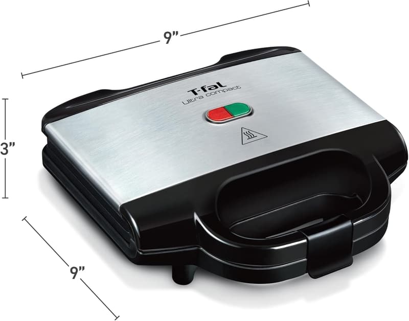 T-fal Compact Stainless Steel Sandwich Maker with Indicator Lights