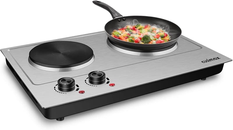 CUSIMAX 1800W Portable Double Burner - Stainless Steel Cooktop
