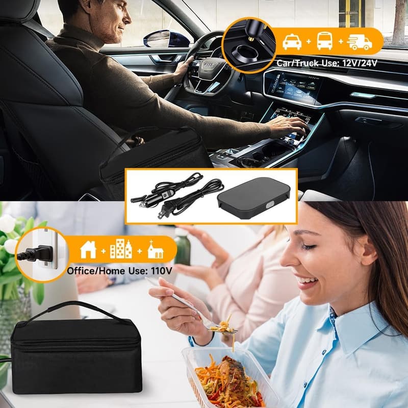 Portable Electric Lunch Box Warmer for Adults - 100W, 12V/24V/110V