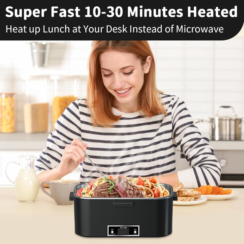 Portable Electric Heated Lunch Box for Adults, 1.8L 3-IN-1