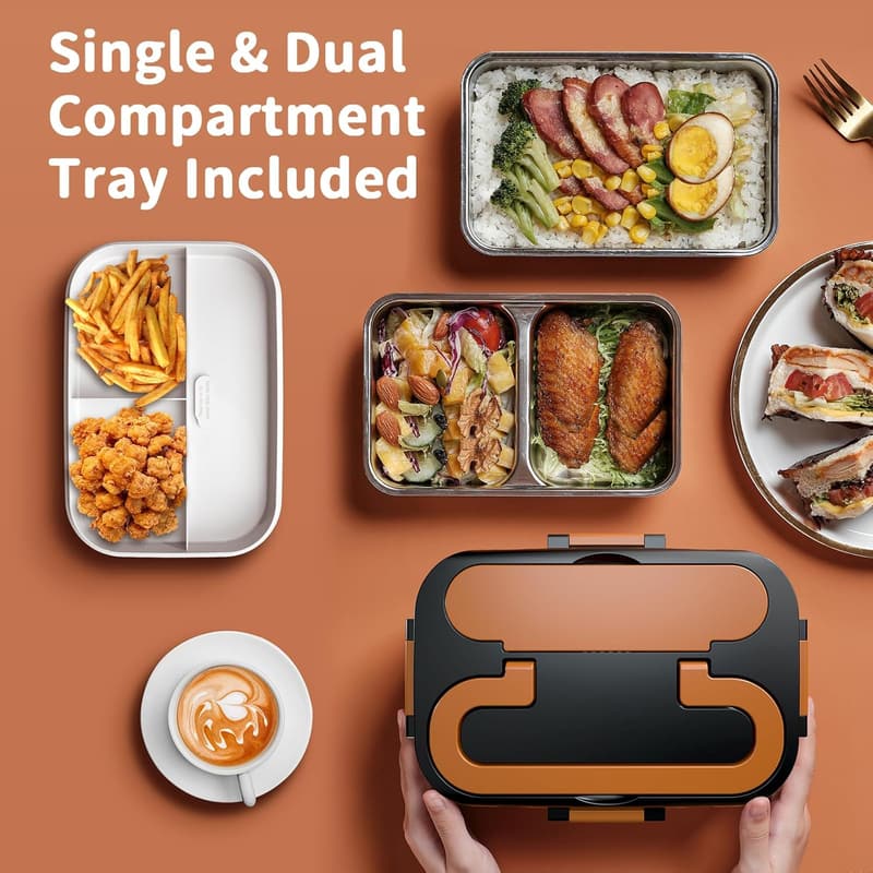 Portable Electric Heated Lunch Box for Adults, 1.8L 3-IN-1