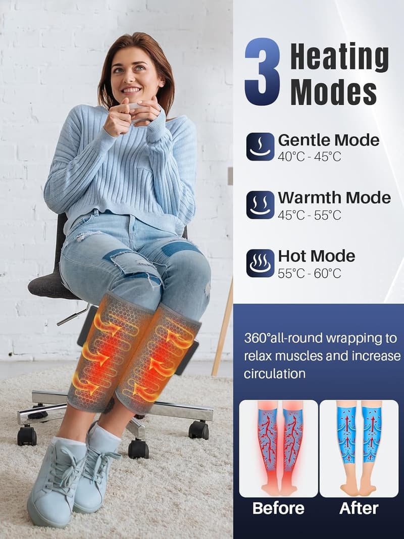 Portable Cordless Leg Massager with Heat for Pain Relief