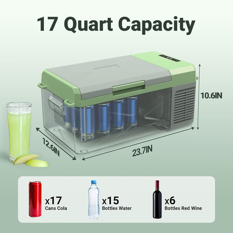 17 Quart Portable 12V Car Refrigerator & Electric Cooler