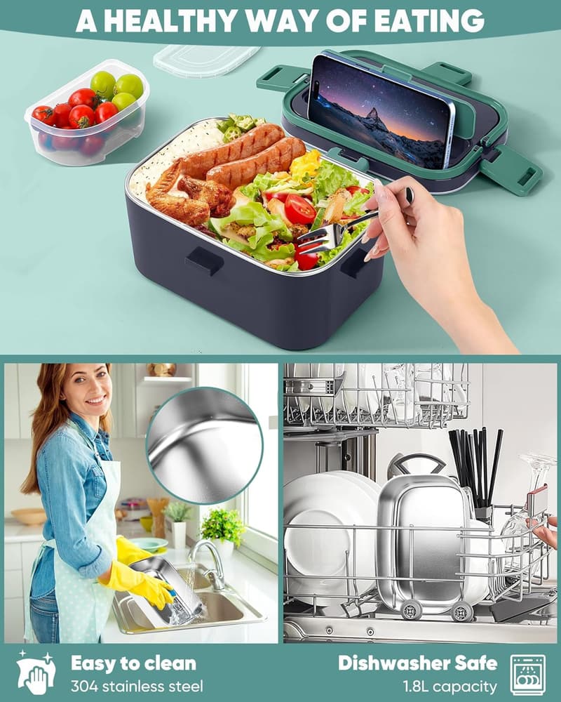 Portable Electric Lunch Box Heater, 1.8L Stainless Steel