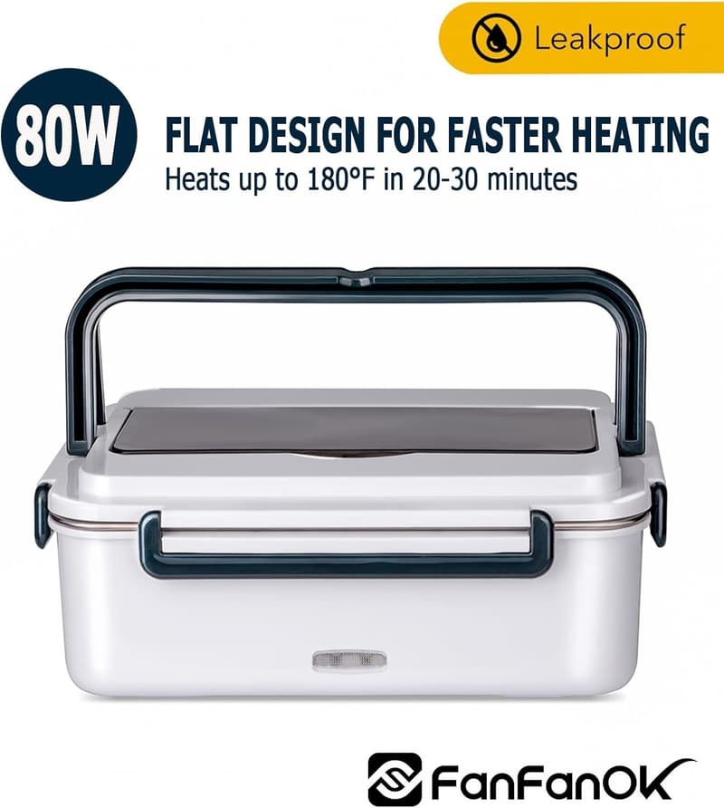 Portable Electric Lunch Box for Men - 60 oz Food Warmer with Insulated Bag