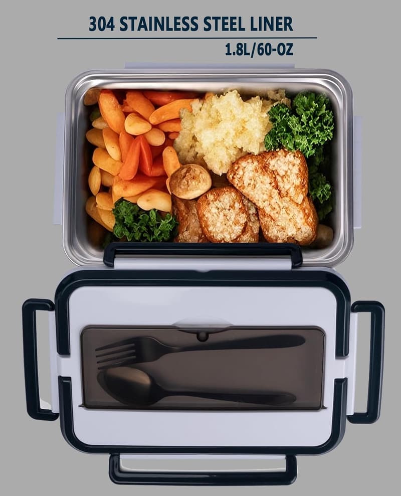 Portable Electric Lunch Box for Men - 60 oz Food Warmer with Insulated Bag