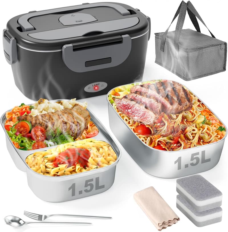 Portable Electric Lunch Box with Dual 1.5L Containers - 80W