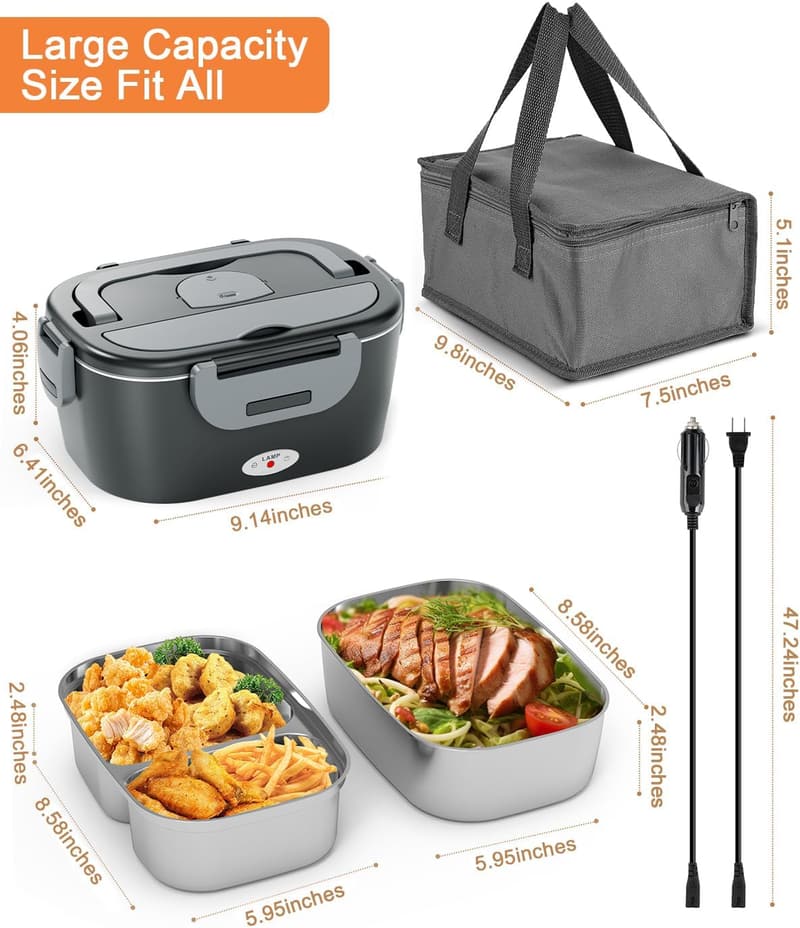 Portable Electric Lunch Box with Dual 1.5L Containers - 80W