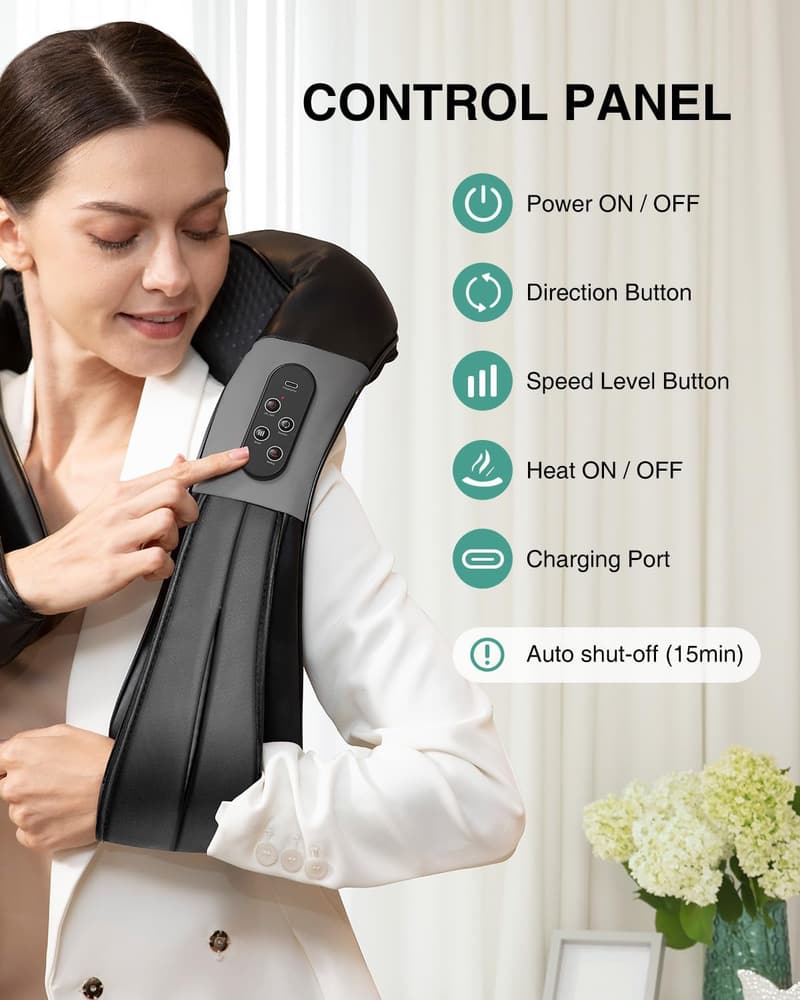 Cordless Shiatsu Massager Pillow with Heat for Pain Relief