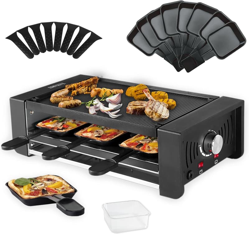 Portable Electric Raclette Grill with Nonstick Coating