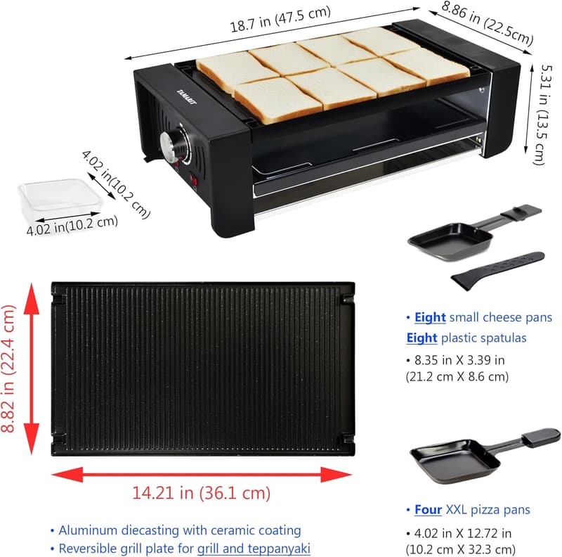 Portable Electric Raclette Grill with Nonstick Coating