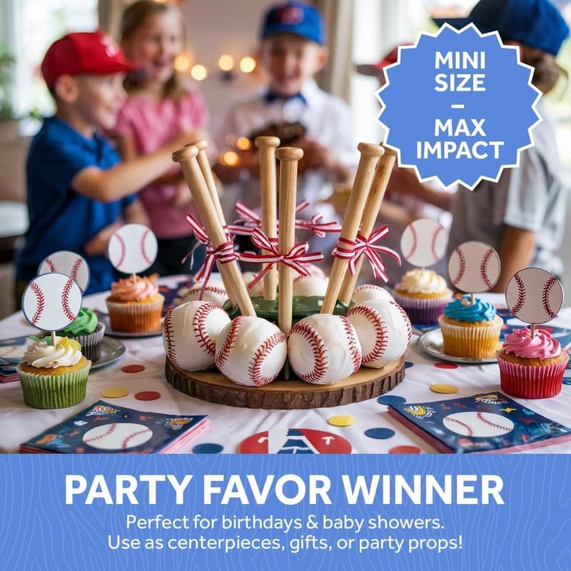 Mini Baseball Bats for Crafts & Party Favors - Pack of 2