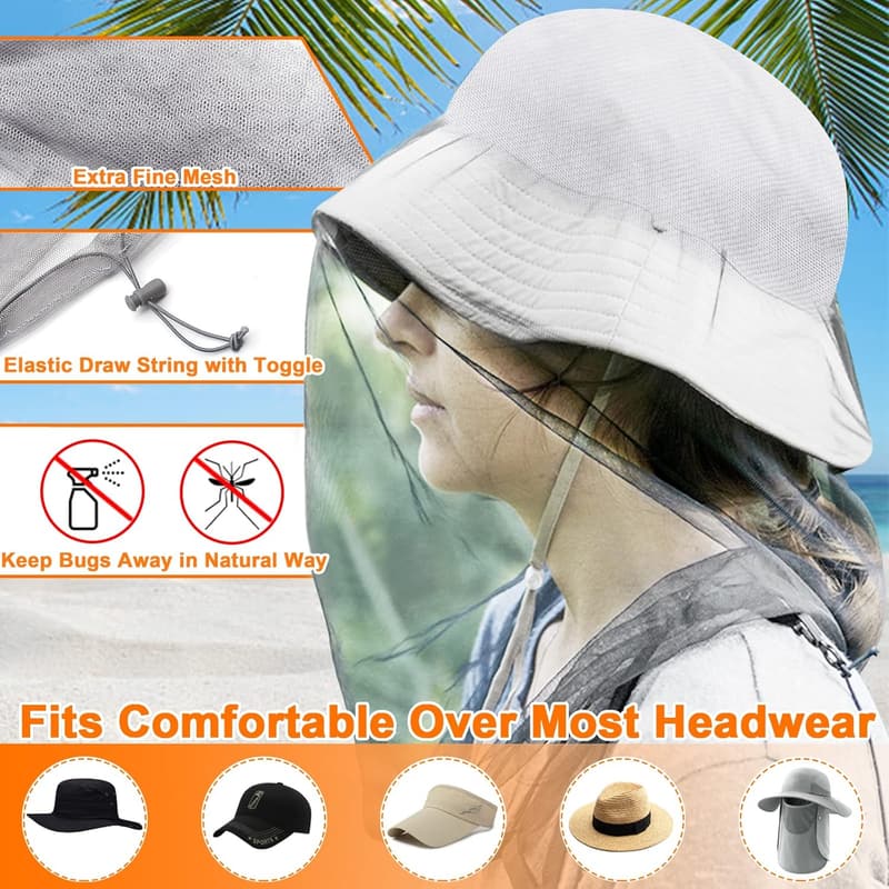 Mosquito Head Netting Hood for Outdoor Lovers (2pcs, Grey)