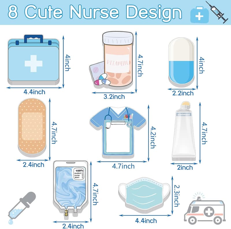 Nurse Sticky Notes - 8 Pack Mini Essentials for Students